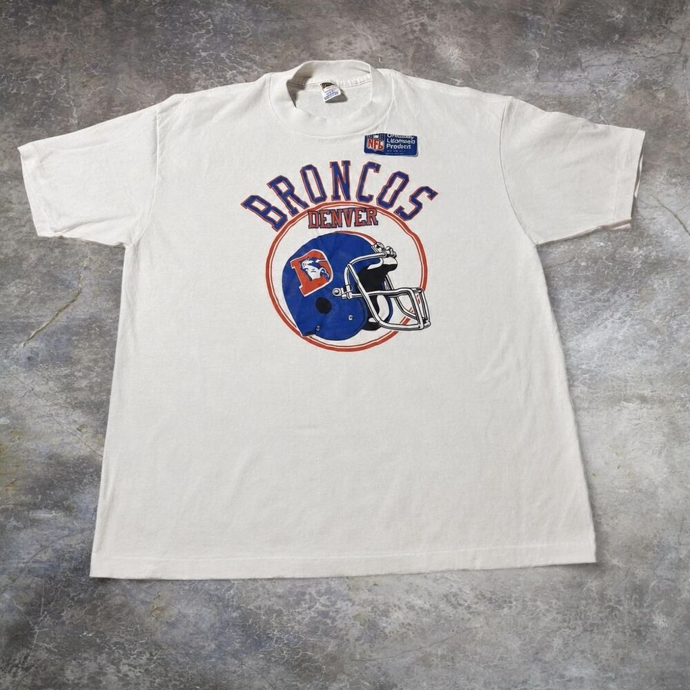 80s Denver Broncos Shirt Mens White XL VTG 1980s NFL Helmet Graphic Tee NWT